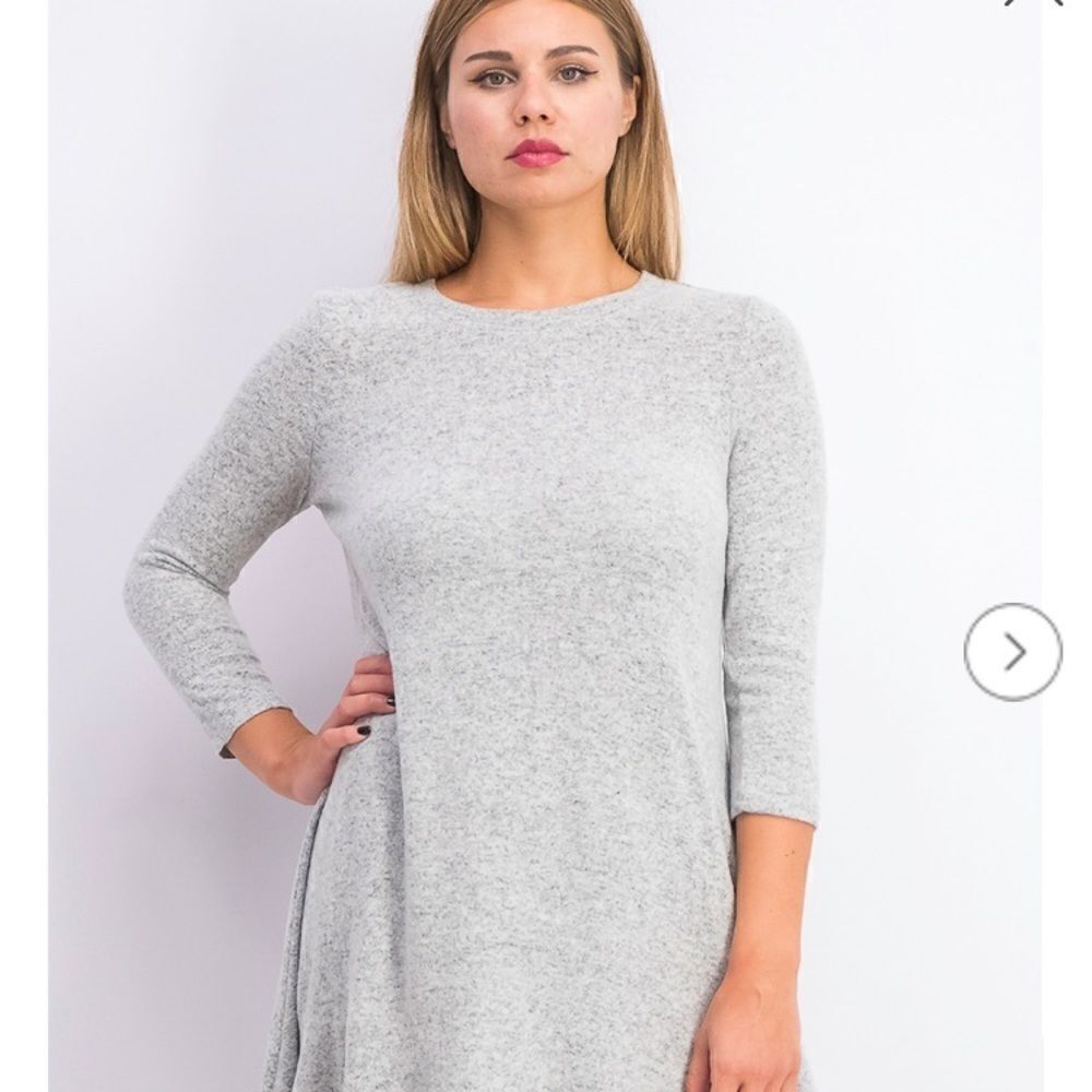 FORTUNE + IVY, Women’s Regina Hacci Knit Dress Sz‎ L, Heather Gray, Long Sleeves